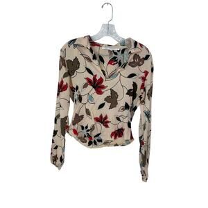 Diane Von Furstenberg Long Sleeve Floral V Neck Blouse Size 8